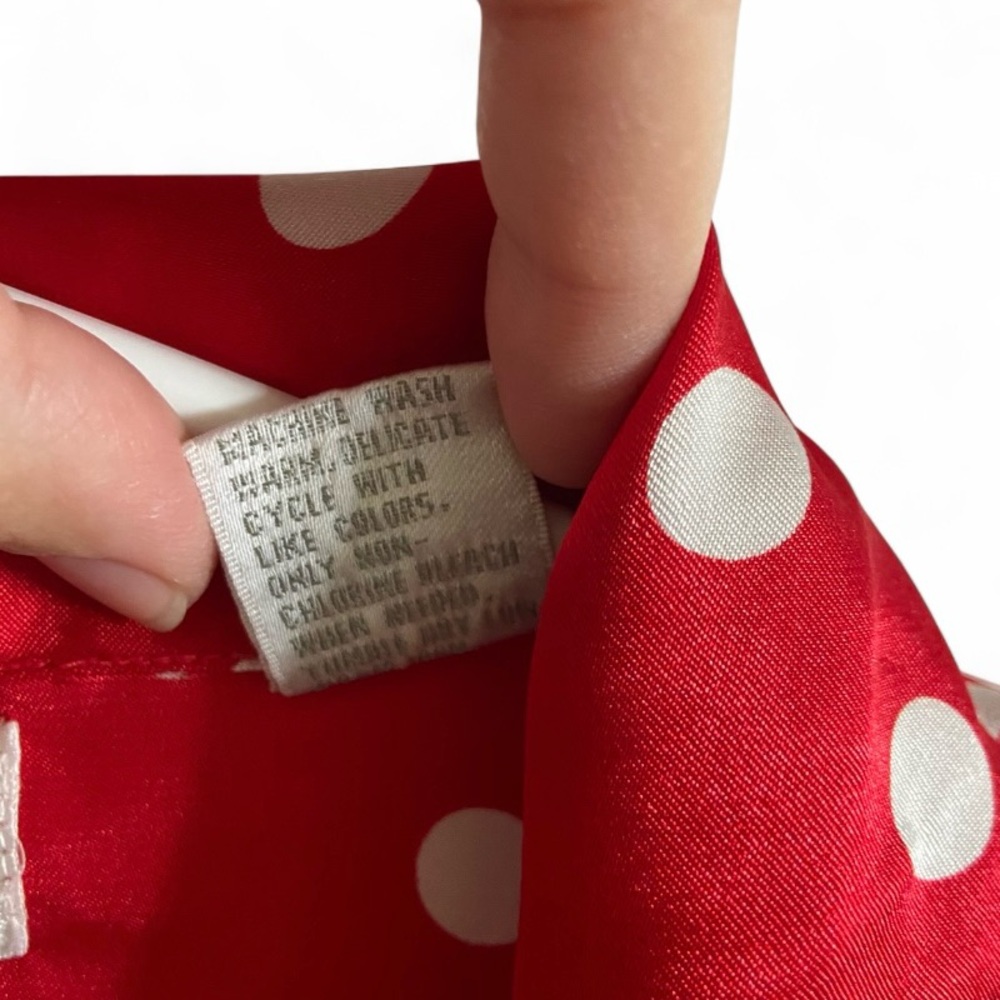 Lord & Taylor Red Polka Dot Satin Button Up Pajama Top Womens Size L - Picture 3 of 4